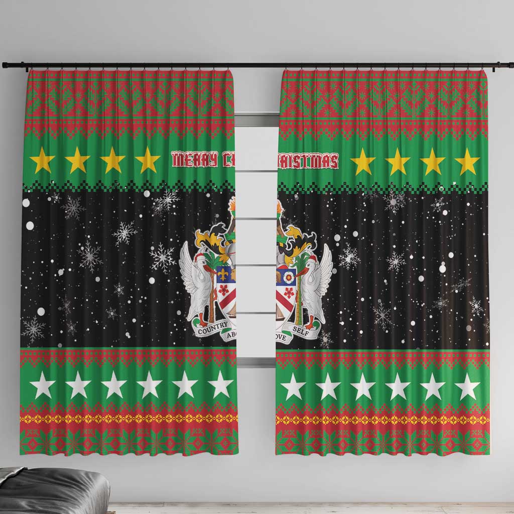 Saint Kitts And Nevis Christmas Window Curtain Coat Of Arms Xmas Vibe - Wonder Print Shop