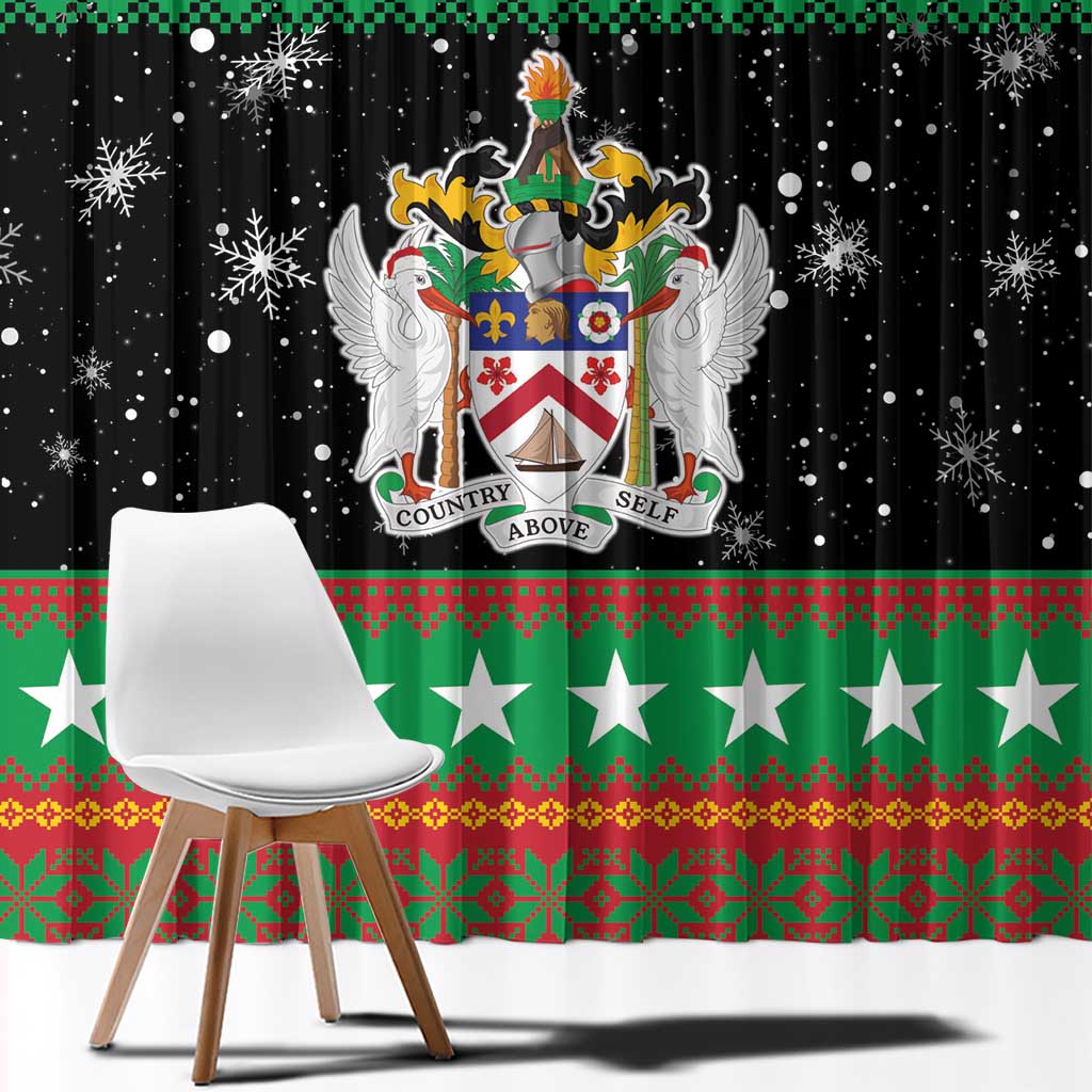 Saint Kitts And Nevis Christmas Window Curtain Coat Of Arms Xmas Vibe - Wonder Print Shop
