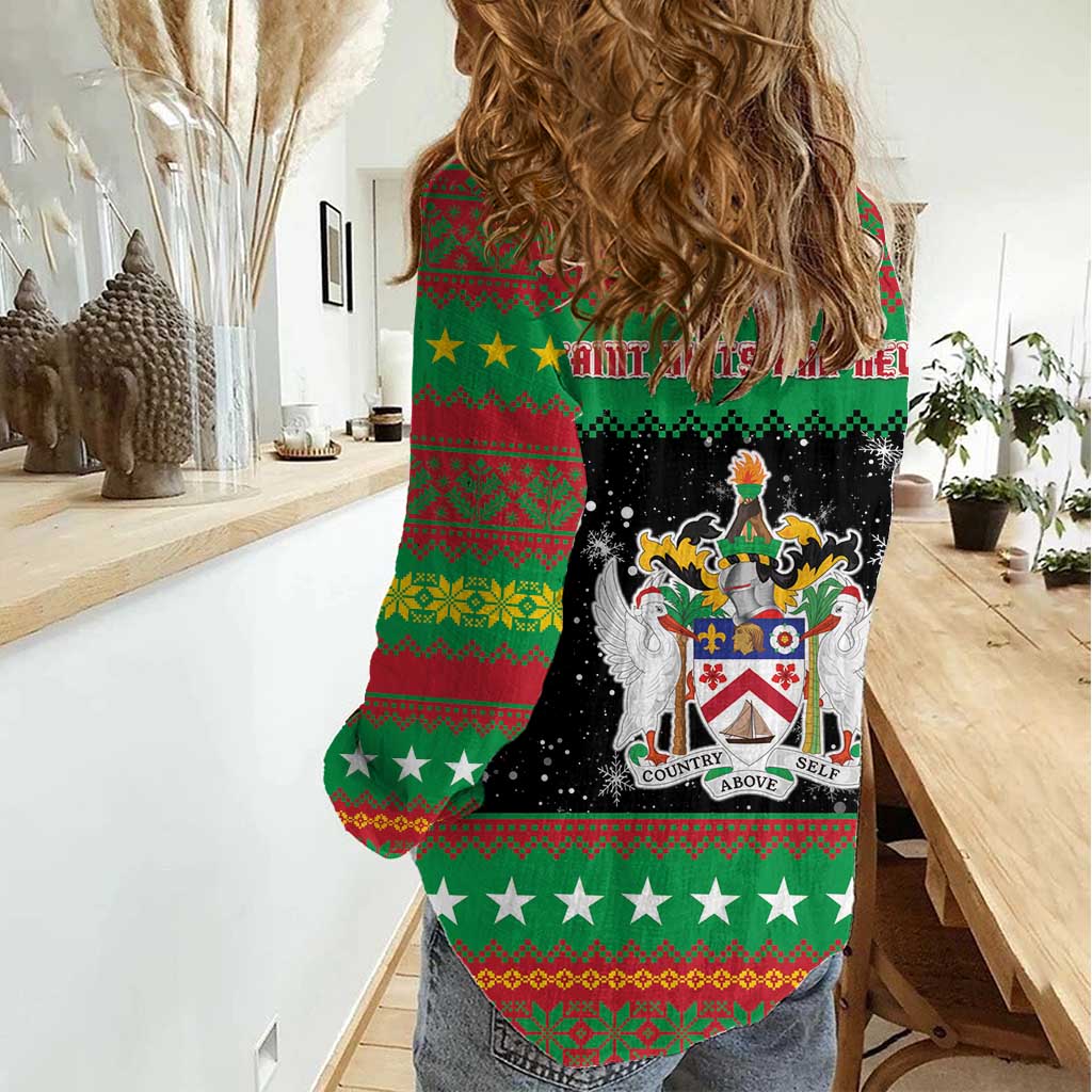 Saint Kitts And Nevis Christmas Women Casual Shirt Coat Of Arms Xmas Vibe - Wonder Print Shop