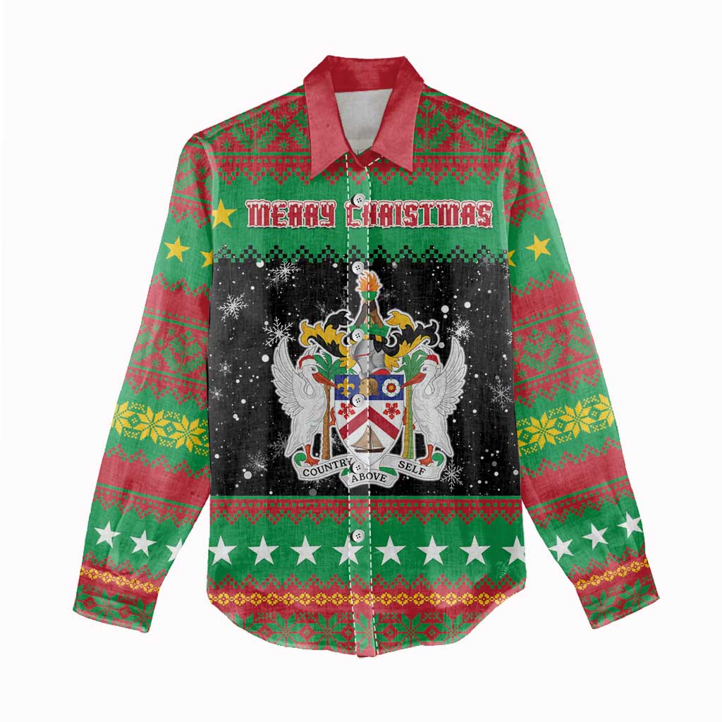 Saint Kitts And Nevis Christmas Women Casual Shirt Coat Of Arms Xmas Vibe - Wonder Print Shop
