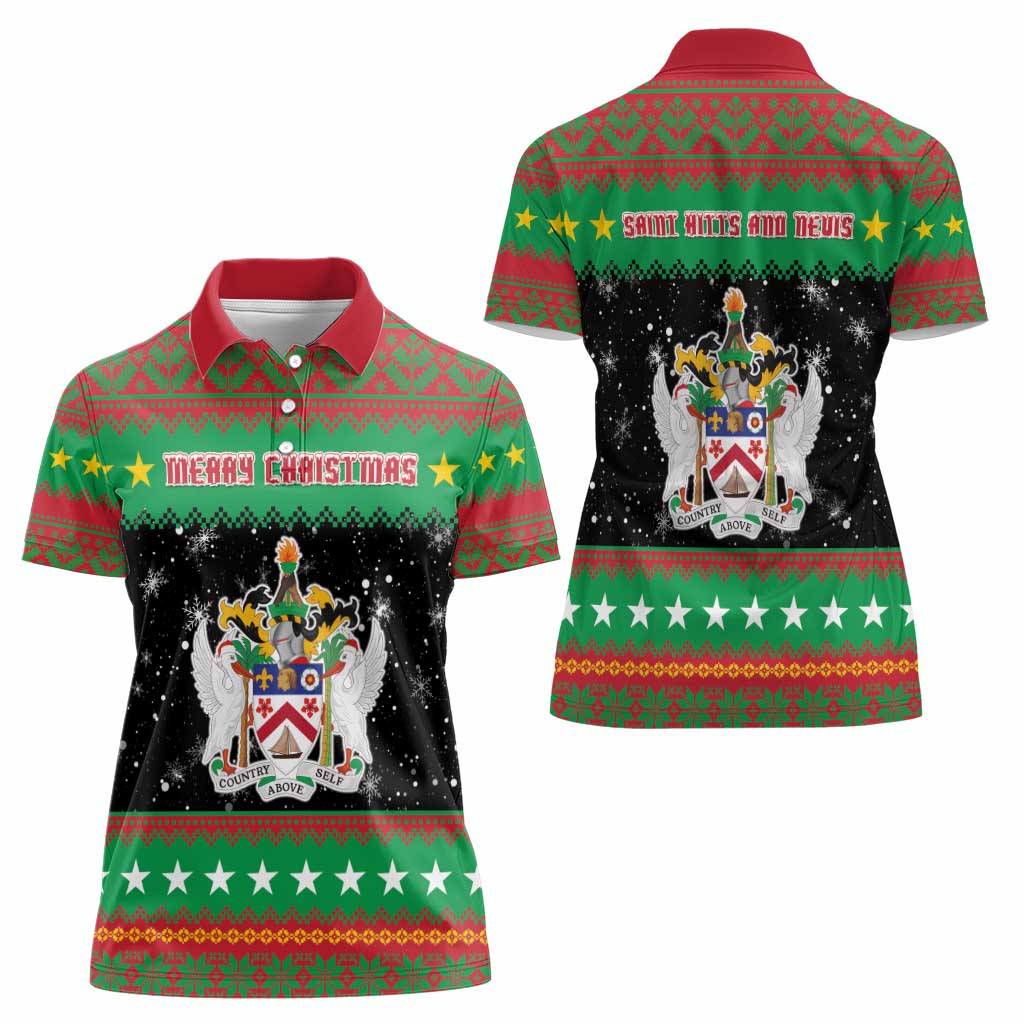 Saint Kitts And Nevis Christmas Women Polo Shirt Coat Of Arms Xmas Vibe - Wonder Print Shop