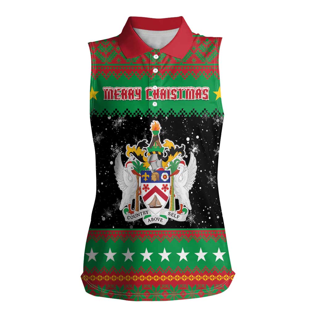 Saint Kitts And Nevis Christmas Women Sleeveless Polo Shirt Coat Of Arms Xmas Vibe - Wonder Print Shop