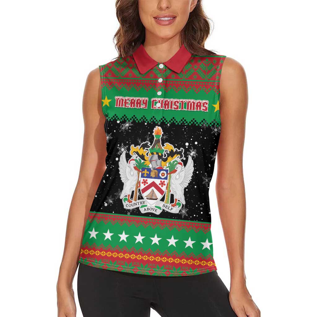 Saint Kitts And Nevis Christmas Women Sleeveless Polo Shirt Coat Of Arms Xmas Vibe - Wonder Print Shop
