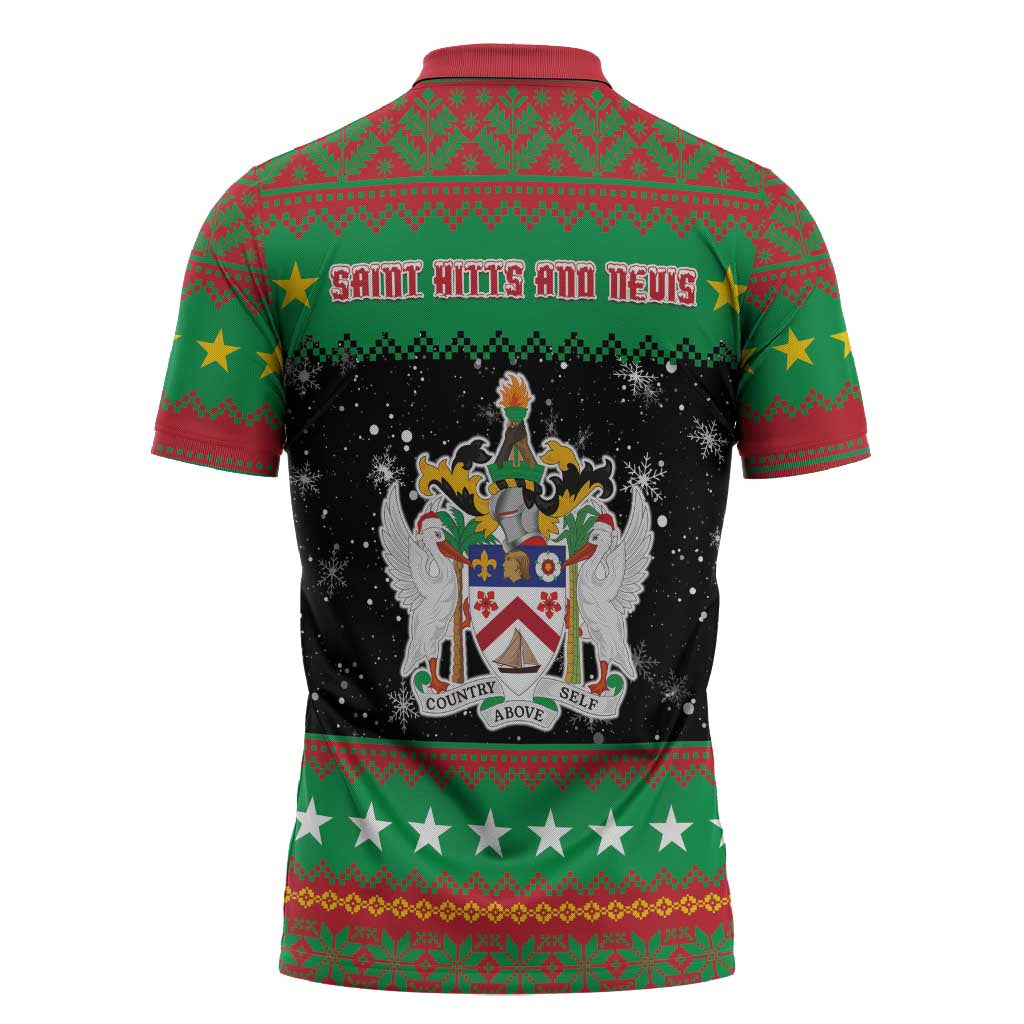 Saint Kitts And Nevis Christmas Zipper Polo Shirt Coat Of Arms Xmas Vibe - Wonder Print Shop