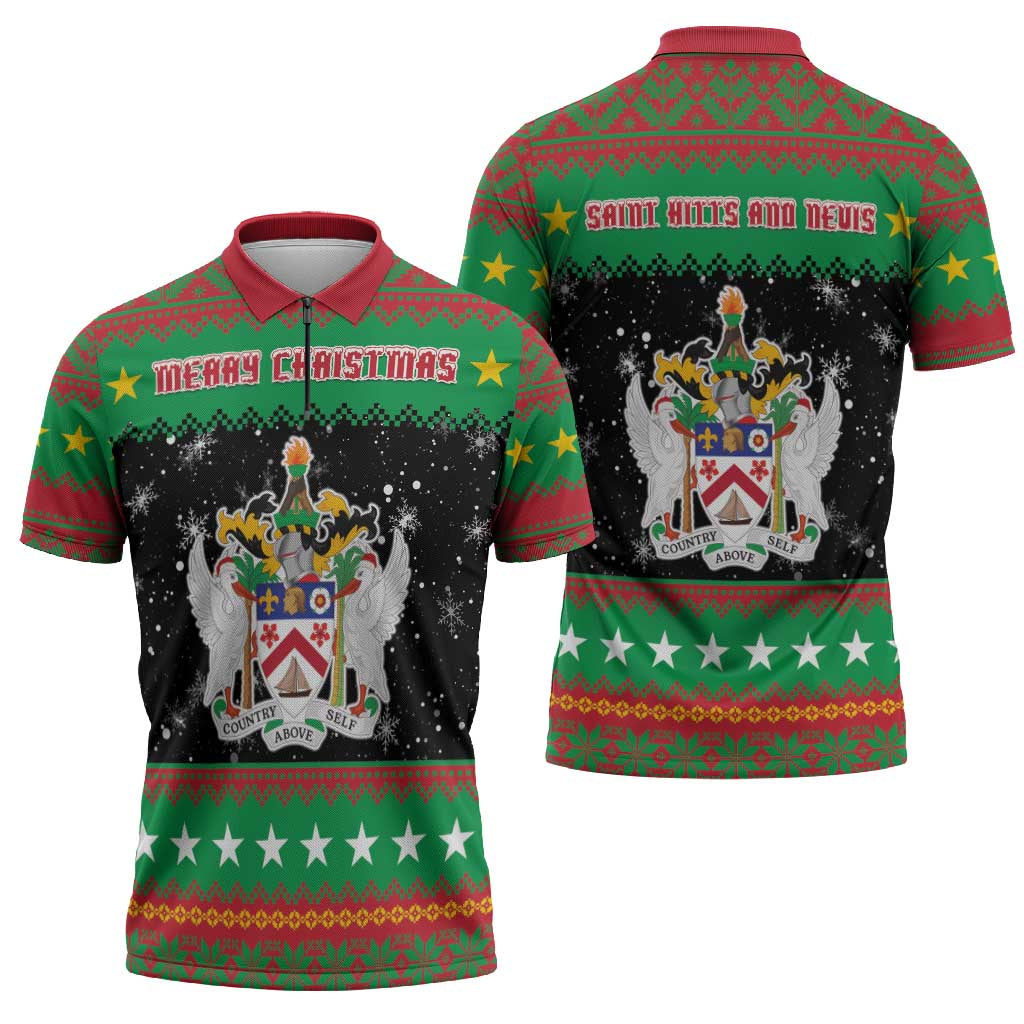 Saint Kitts And Nevis Christmas Zipper Polo Shirt Coat Of Arms Xmas Vibe - Wonder Print Shop