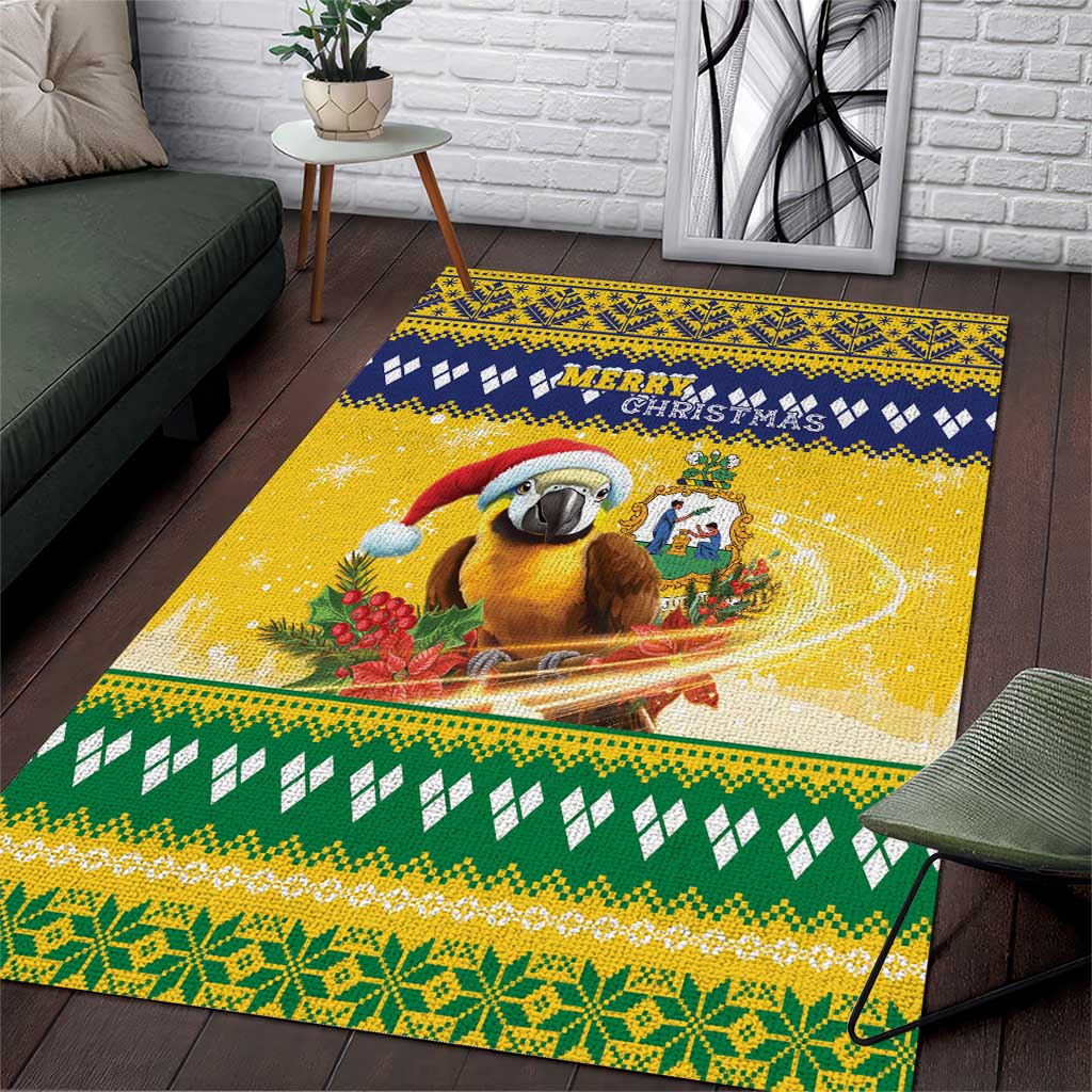 Saint Vincent And The Grenadines Christmas Area Rug Santa Vincent Parrot With Coat Of Arms - Wonder Print Shop