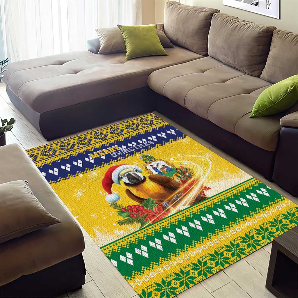 Saint Vincent And The Grenadines Christmas Area Rug Santa Vincent Parrot With Coat Of Arms - Wonder Print Shop