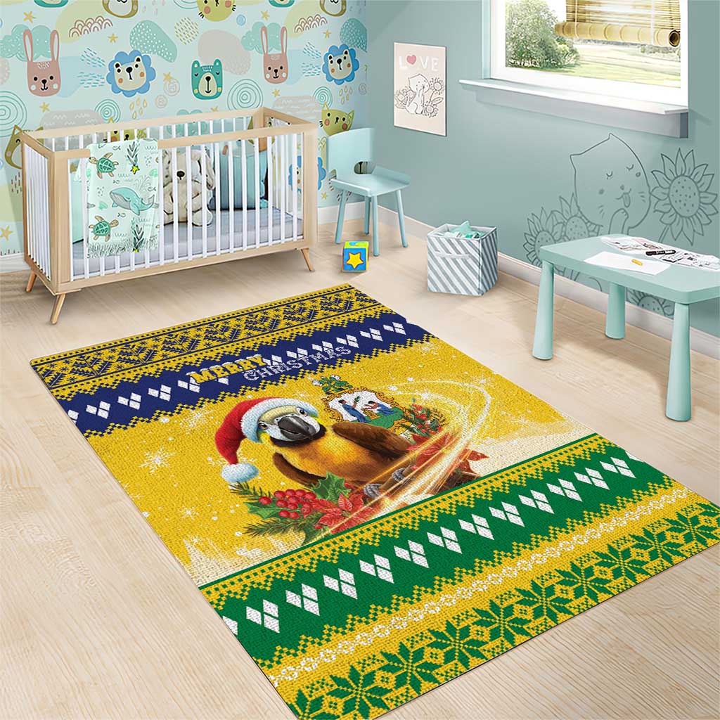 Saint Vincent And The Grenadines Christmas Area Rug Santa Vincent Parrot With Coat Of Arms - Wonder Print Shop