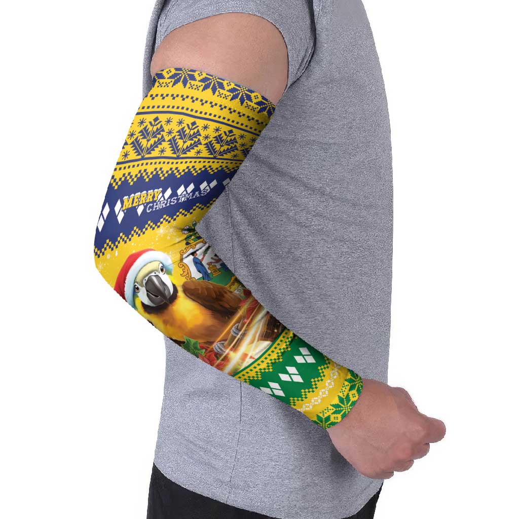 Saint Vincent And The Grenadines Christmas Arm Sleeves Santa Vincent Parrot With Coat Of Arms - Wonder Print Shop