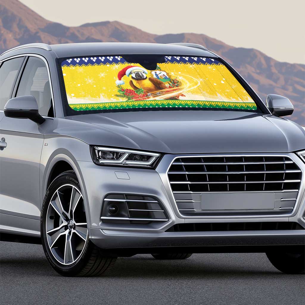 Saint Vincent And The Grenadines Christmas Auto Sun Shade Santa Vincent Parrot With Coat Of Arms - Wonder Print Shop