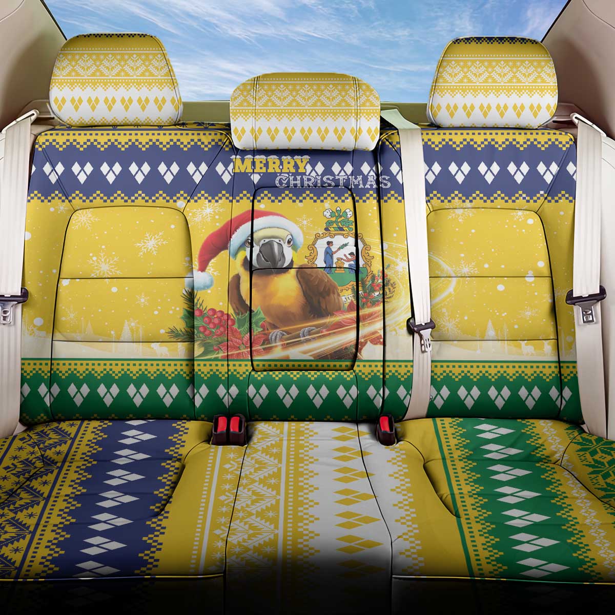 Saint Vincent And The Grenadines Christmas Back Car Seat Cover Santa Vincent Parrot With Coat Of Arms - Wonder Print Shop