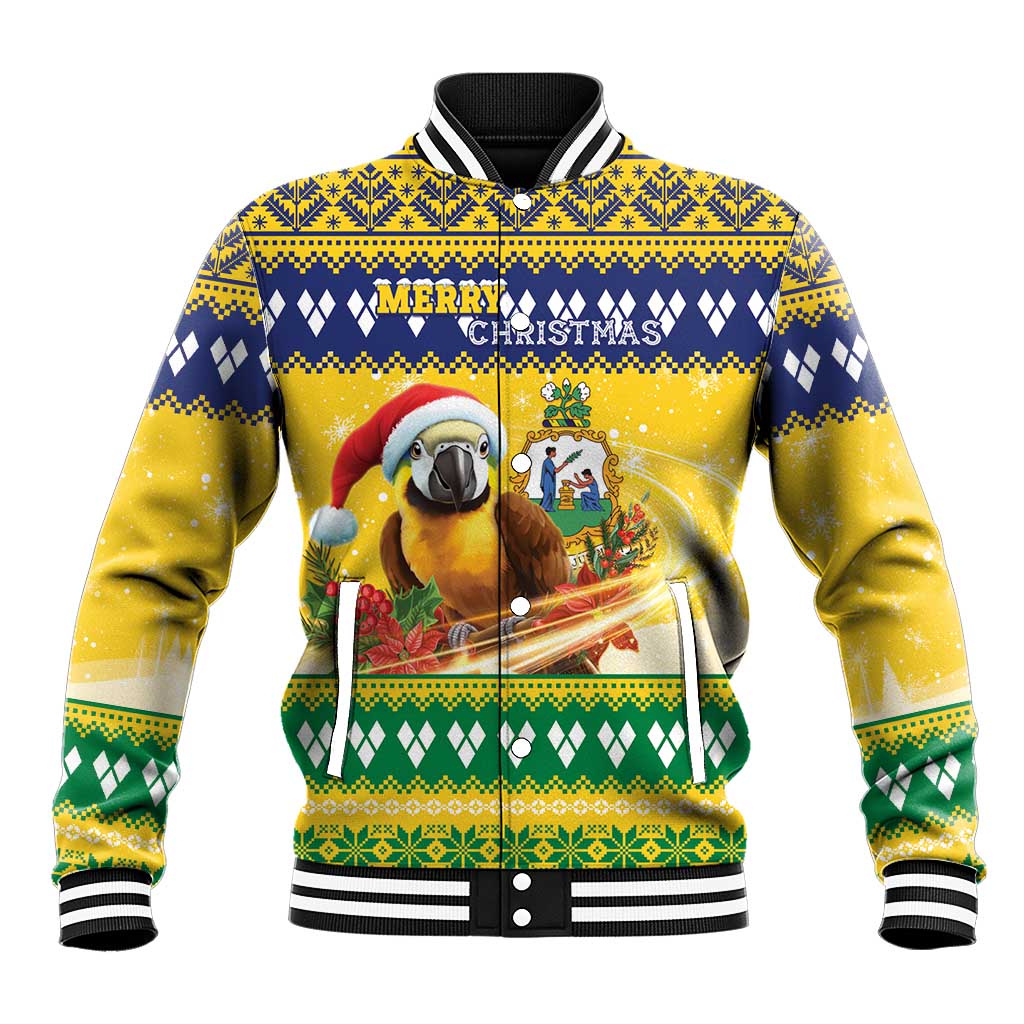 Saint Vincent And The Grenadines Christmas Baseball Jacket Santa Vincent Parrot With Coat Of Arms - Wonder Print Shop