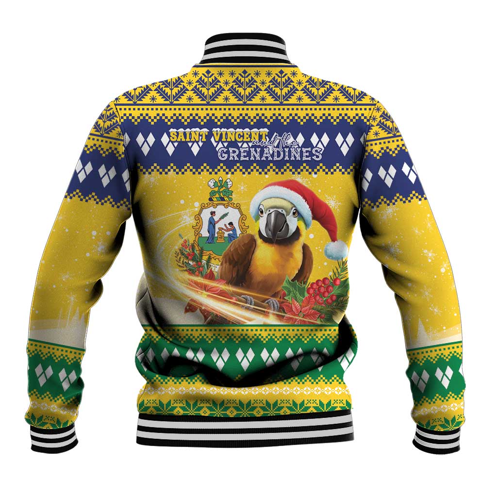 Saint Vincent And The Grenadines Christmas Baseball Jacket Santa Vincent Parrot With Coat Of Arms - Wonder Print Shop