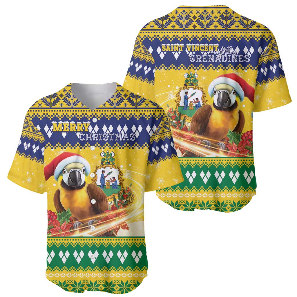 Saint Vincent And The Grenadines Christmas Baseball Jersey Santa Vincent Parrot With Coat Of Arms - Wonder Print Shop