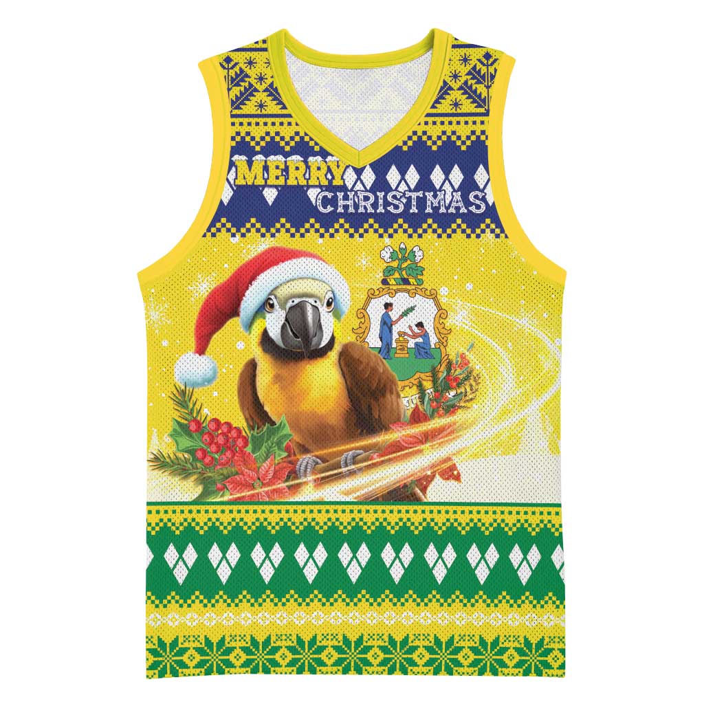 Saint Vincent And The Grenadines Christmas Basketball Jersey Santa Vincent Parrot With Coat Of Arms - Wonder Print Shop