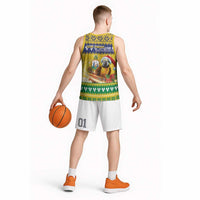 Saint Vincent And The Grenadines Christmas Basketball Jersey Santa Vincent Parrot With Coat Of Arms - Wonder Print Shop