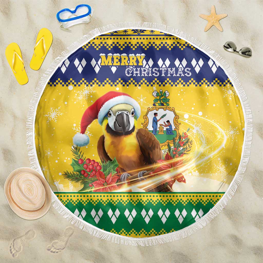 Saint Vincent And The Grenadines Christmas Beach Blanket Santa Vincent Parrot With Coat Of Arms - Wonder Print Shop
