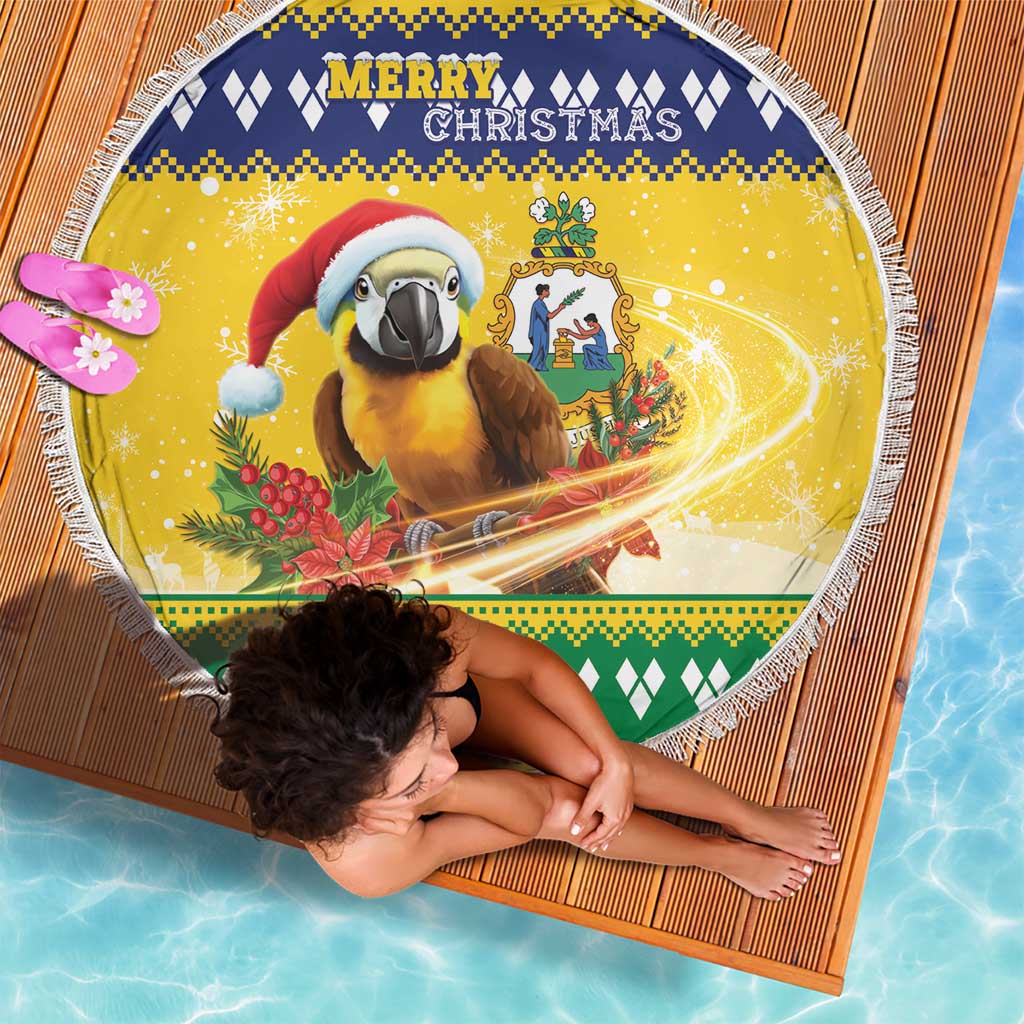 Saint Vincent And The Grenadines Christmas Beach Blanket Santa Vincent Parrot With Coat Of Arms - Wonder Print Shop