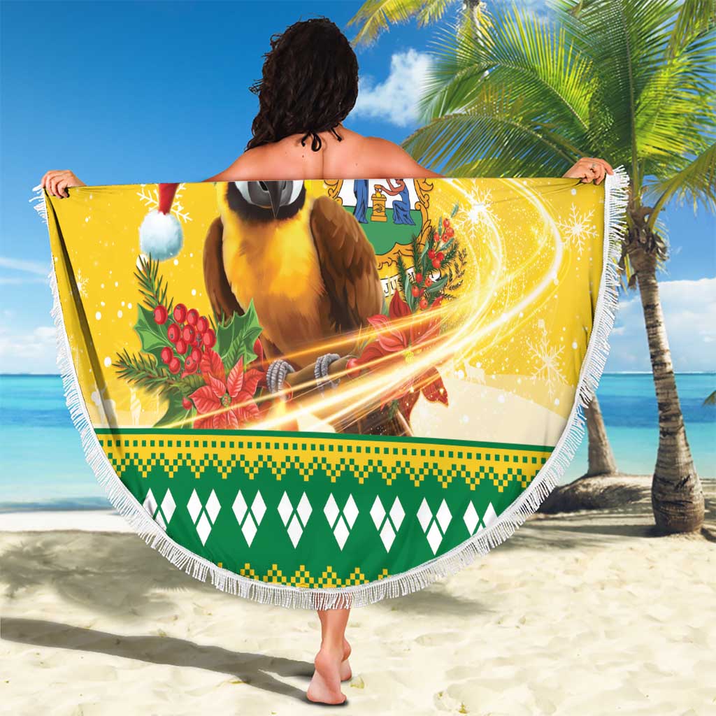 Saint Vincent And The Grenadines Christmas Beach Blanket Santa Vincent Parrot With Coat Of Arms - Wonder Print Shop