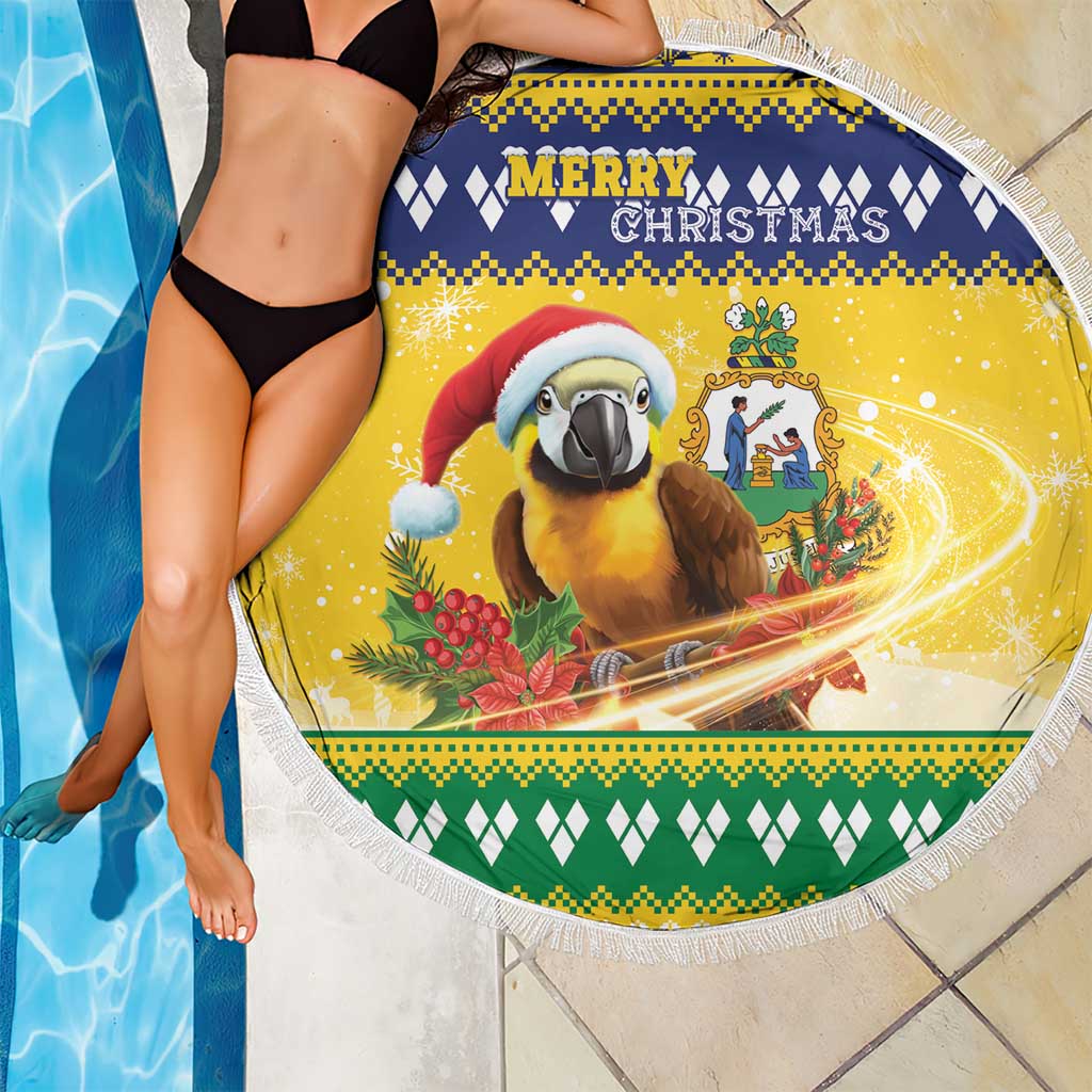 Saint Vincent And The Grenadines Christmas Beach Blanket Santa Vincent Parrot With Coat Of Arms - Wonder Print Shop