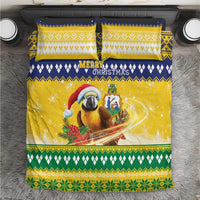 Saint Vincent And The Grenadines Christmas Bedding Set Santa Vincent Parrot With Coat Of Arms - Wonder Print Shop