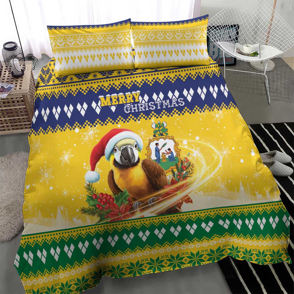 Saint Vincent And The Grenadines Christmas Bedding Set Santa Vincent Parrot With Coat Of Arms - Wonder Print Shop