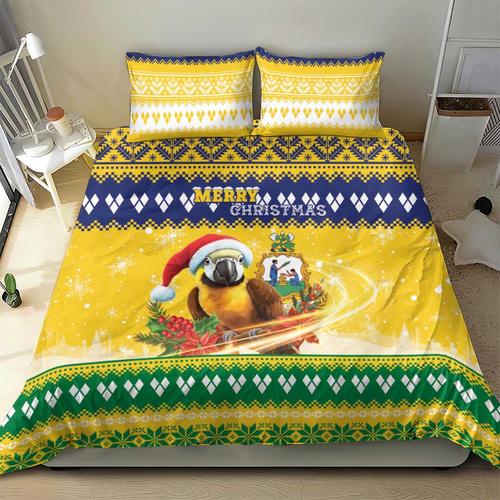 Saint Vincent And The Grenadines Christmas Bedding Set Santa Vincent Parrot With Coat Of Arms - Wonder Print Shop