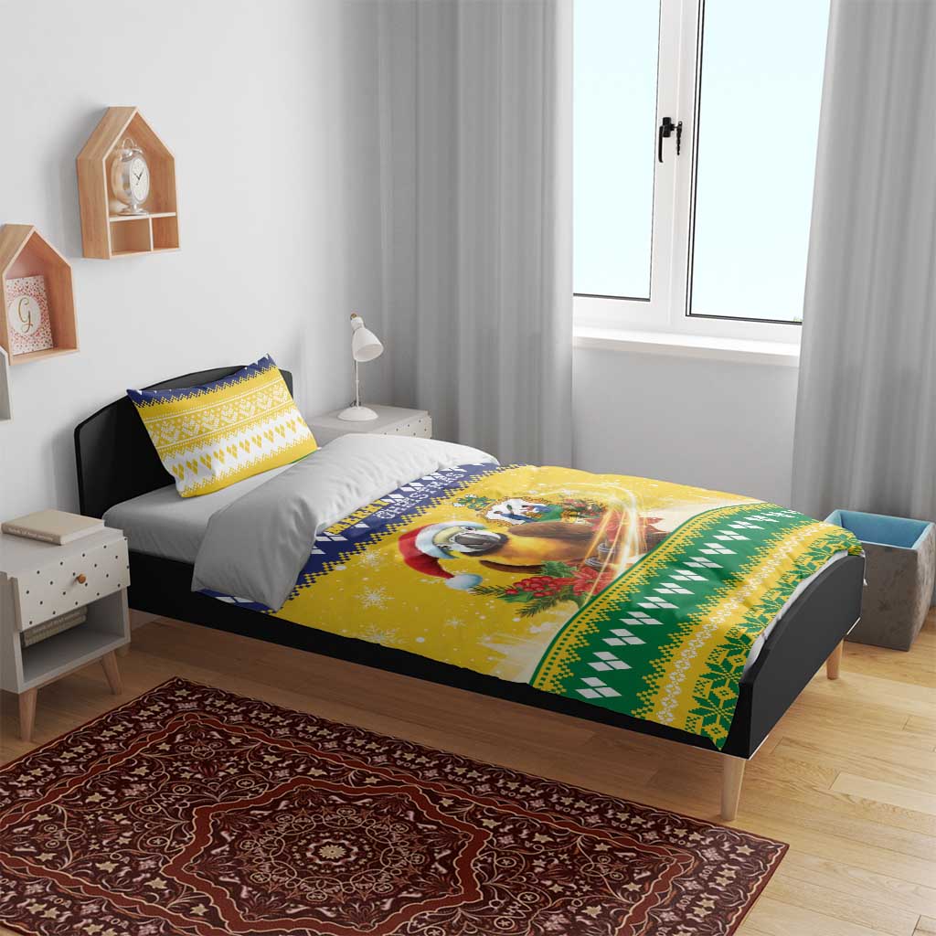 Saint Vincent And The Grenadines Christmas Bedding Set Santa Vincent Parrot With Coat Of Arms - Wonder Print Shop