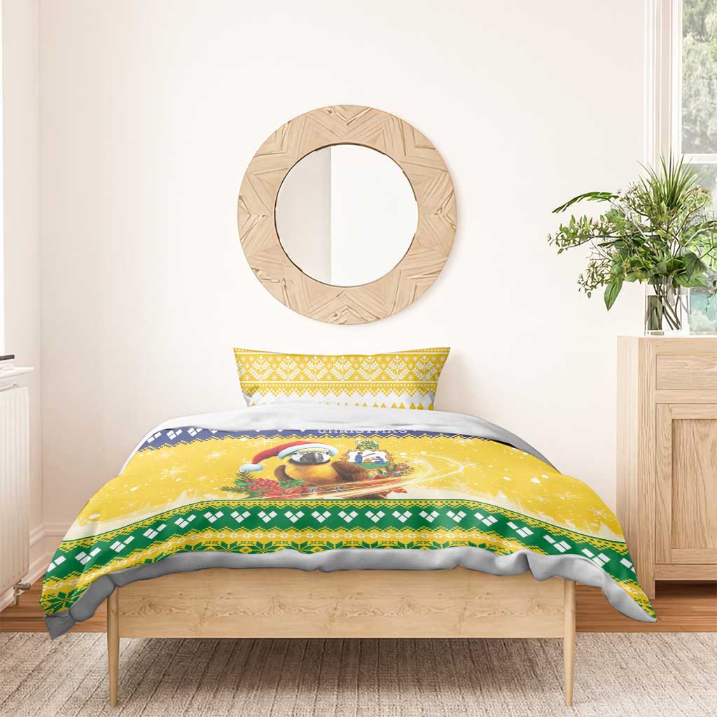 Saint Vincent And The Grenadines Christmas Bedding Set Santa Vincent Parrot With Coat Of Arms - Wonder Print Shop