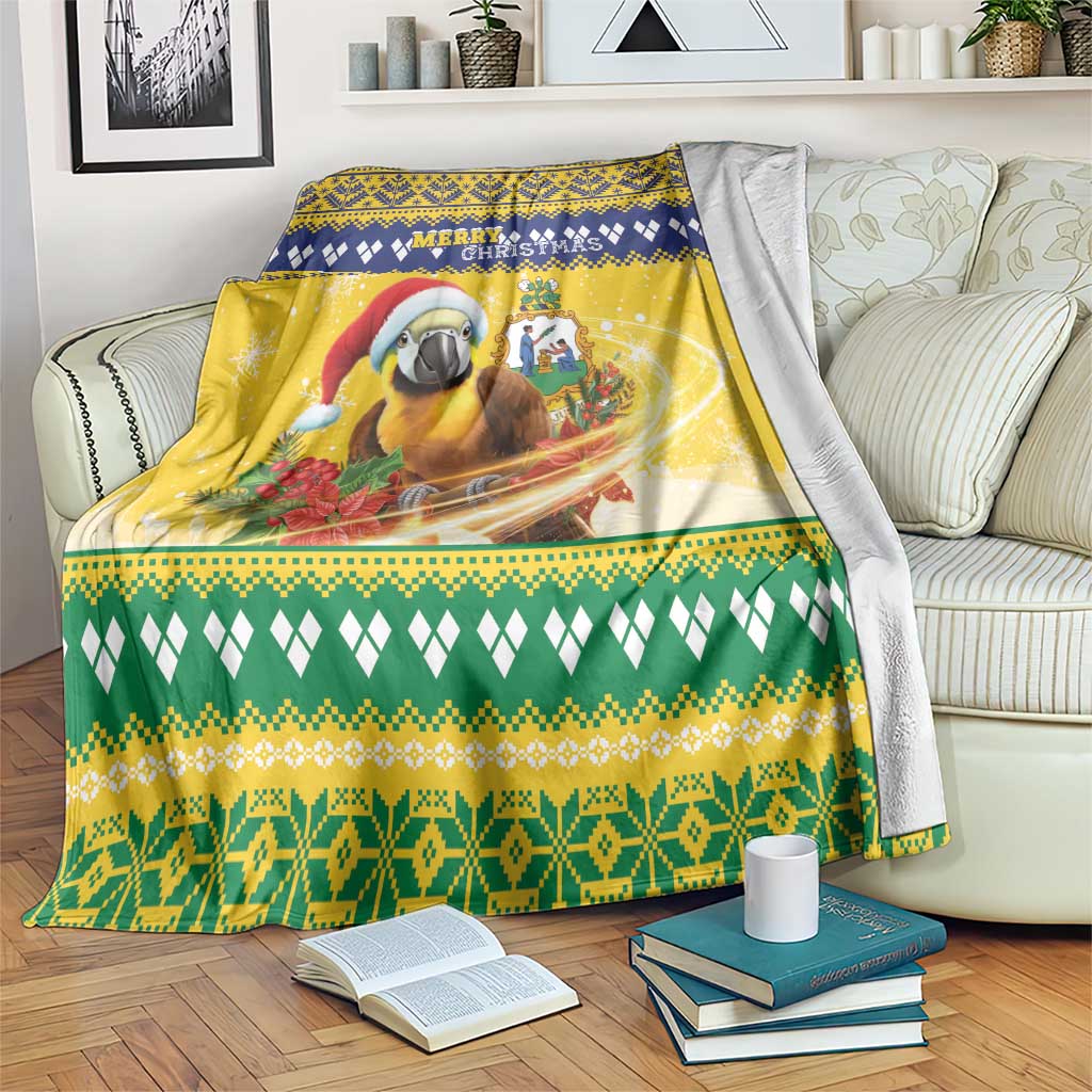 Saint Vincent And The Grenadines Christmas Blanket Santa Vincent Parrot With Coat Of Arms - Wonder Print Shop