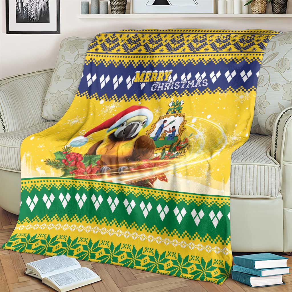 Saint Vincent And The Grenadines Christmas Blanket Santa Vincent Parrot With Coat Of Arms - Wonder Print Shop