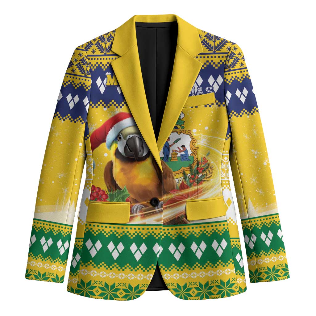 Saint Vincent And The Grenadines Christmas Blazer Santa Vincent Parrot With Coat Of Arms - Wonder Print Shop