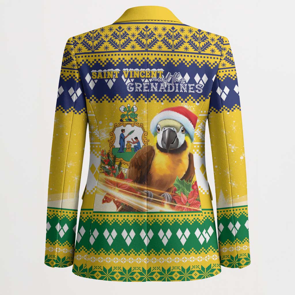 Saint Vincent And The Grenadines Christmas Blazer Santa Vincent Parrot With Coat Of Arms - Wonder Print Shop