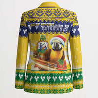 Saint Vincent And The Grenadines Christmas Blazer Santa Vincent Parrot With Coat Of Arms - Wonder Print Shop