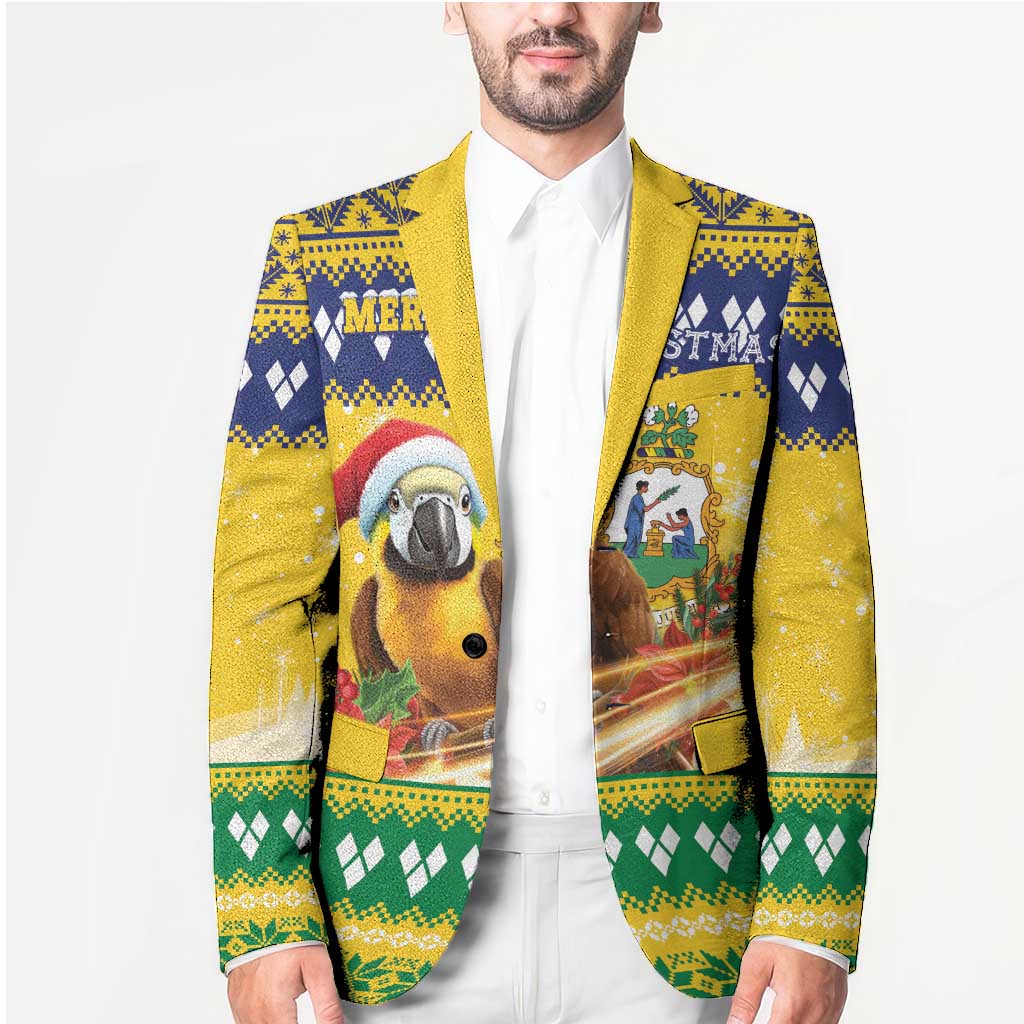 Saint Vincent And The Grenadines Christmas Blazer Santa Vincent Parrot With Coat Of Arms - Wonder Print Shop
