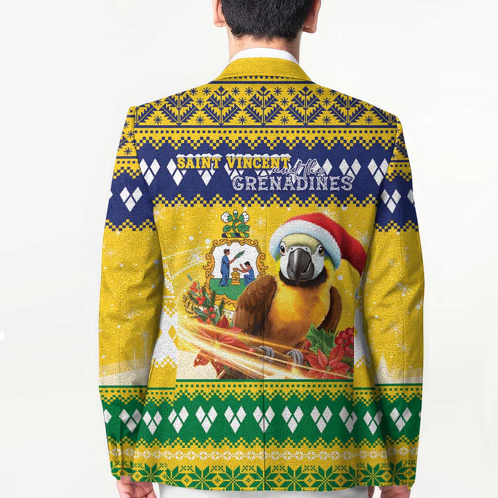 Saint Vincent And The Grenadines Christmas Blazer Santa Vincent Parrot With Coat Of Arms - Wonder Print Shop