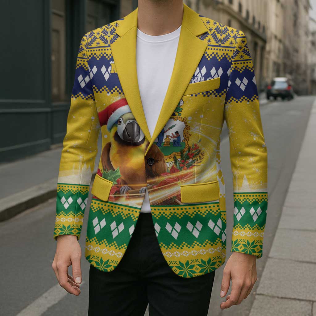 Saint Vincent And The Grenadines Christmas Blazer Santa Vincent Parrot With Coat Of Arms - Wonder Print Shop