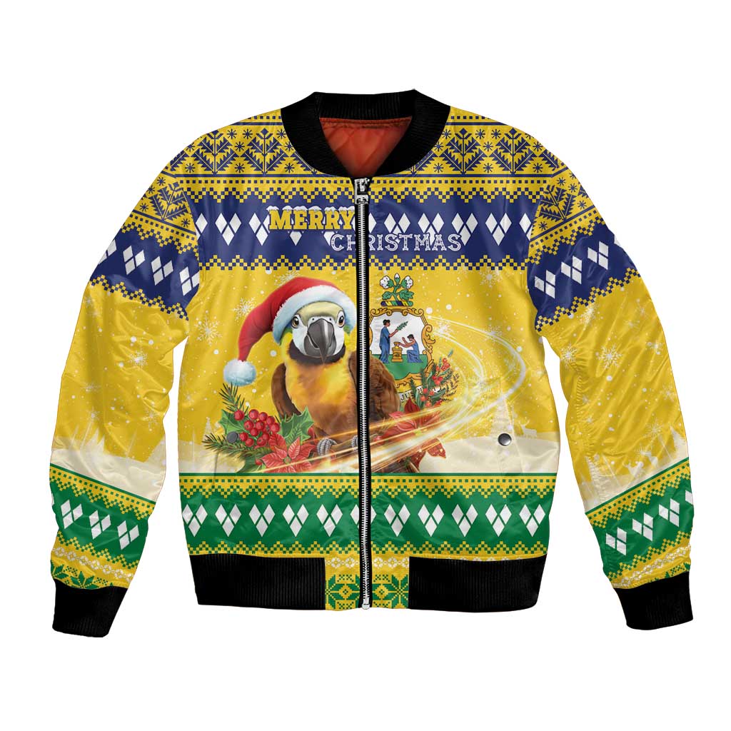 Saint Vincent And The Grenadines Christmas Bomber Jacket Santa Vincent Parrot With Coat Of Arms - Wonder Print Shop