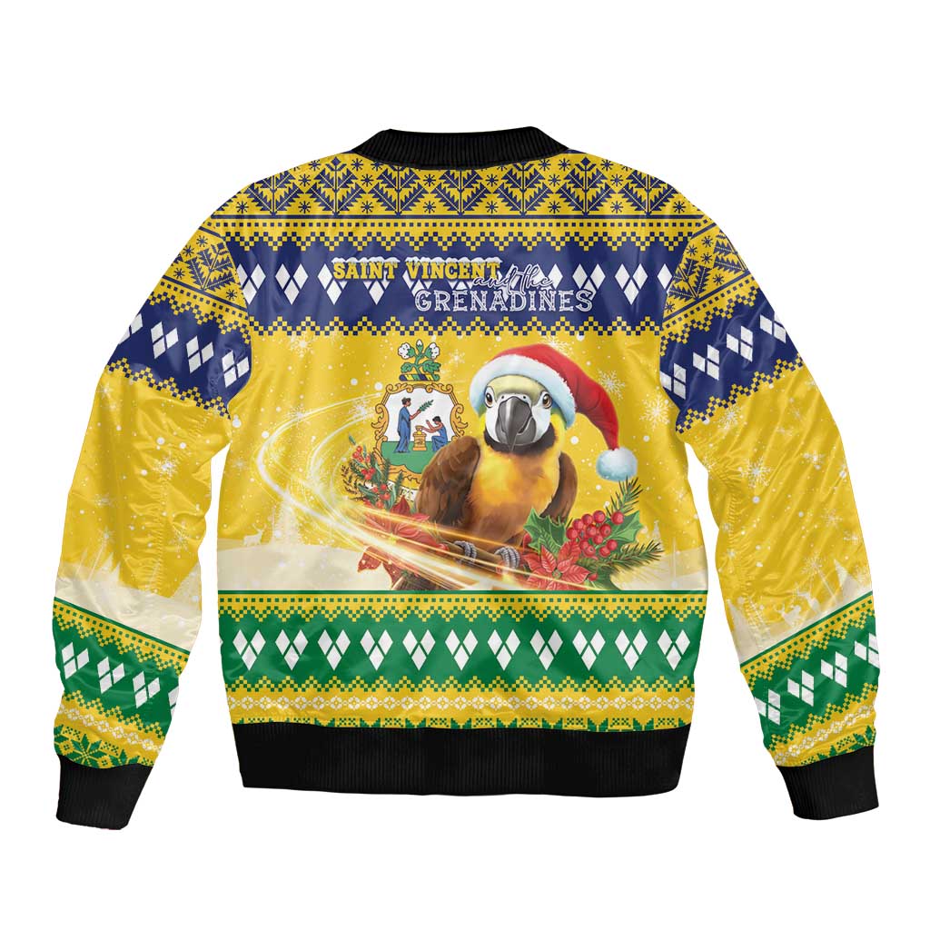 Saint Vincent And The Grenadines Christmas Bomber Jacket Santa Vincent Parrot With Coat Of Arms - Wonder Print Shop