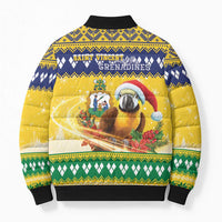 Saint Vincent And The Grenadines Christmas Bomber Puffer Jacket Santa Vincent Parrot With Coat Of Arms - Wonder Print Shop