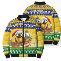 Saint Vincent And The Grenadines Christmas Bomber Puffer Jacket Santa Vincent Parrot With Coat Of Arms - Wonder Print Shop