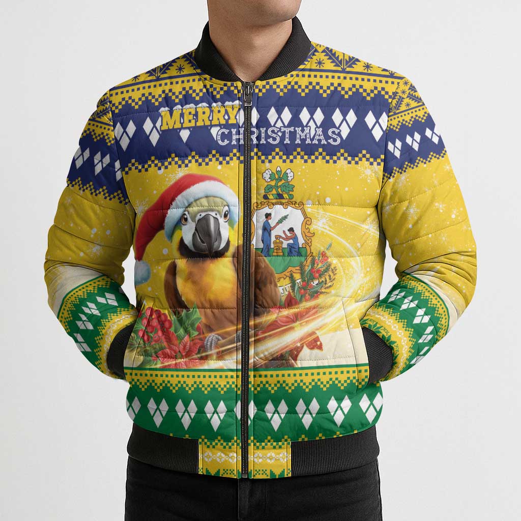 Saint Vincent And The Grenadines Christmas Bomber Puffer Jacket Santa Vincent Parrot With Coat Of Arms - Wonder Print Shop