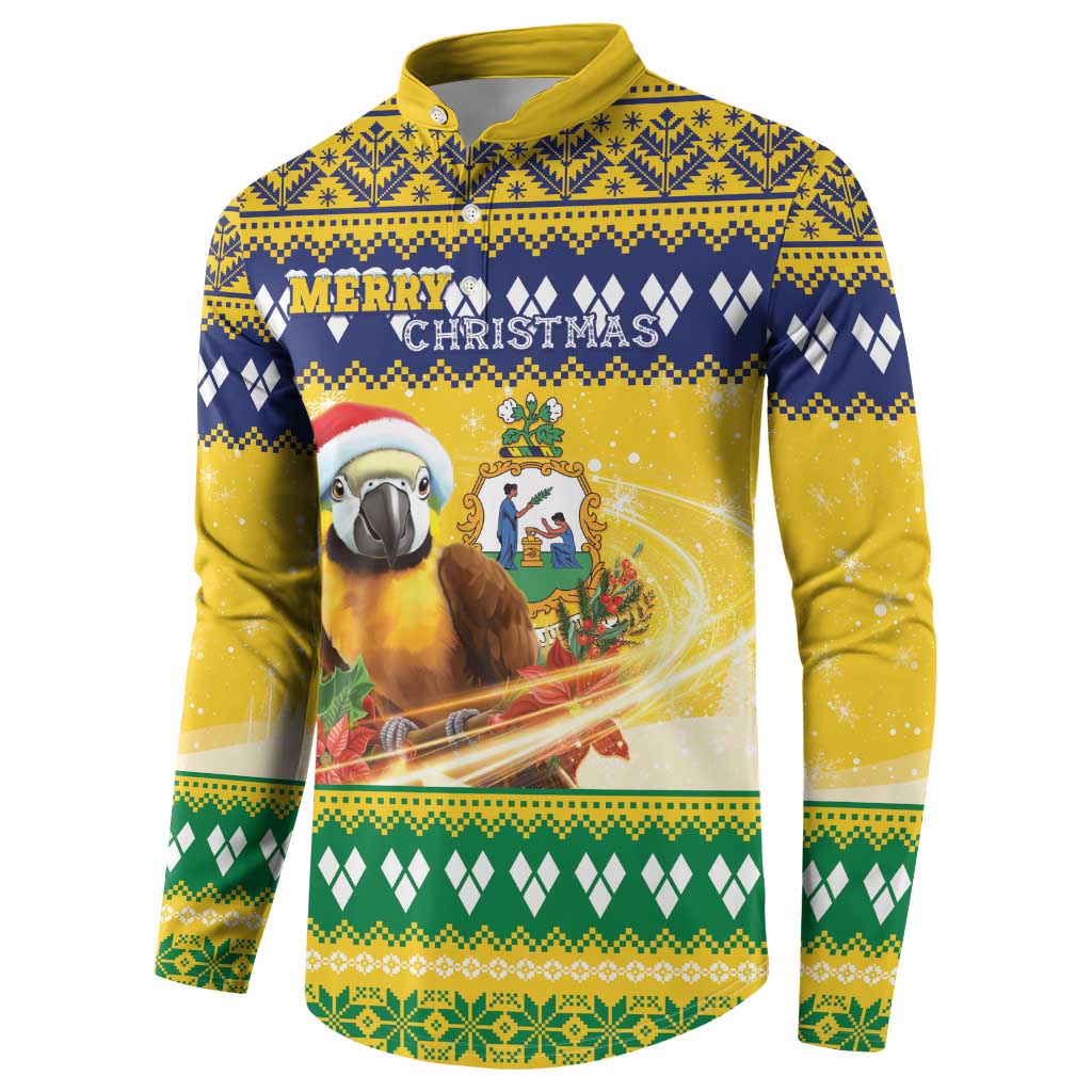 Saint Vincent And The Grenadines Christmas Button Sweatshirt Santa Vincent Parrot With Coat Of Arms - Wonder Print Shop