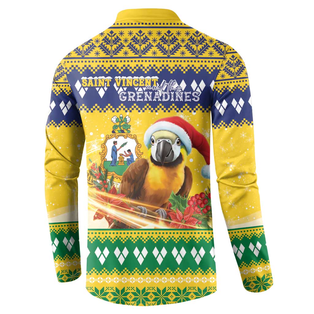 Saint Vincent And The Grenadines Christmas Button Sweatshirt Santa Vincent Parrot With Coat Of Arms - Wonder Print Shop