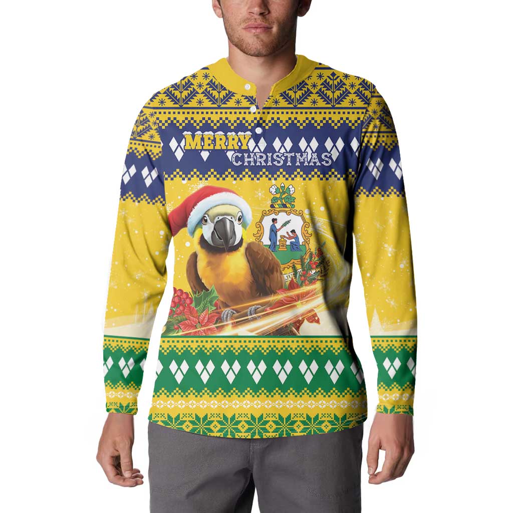 Saint Vincent And The Grenadines Christmas Button Sweatshirt Santa Vincent Parrot With Coat Of Arms - Wonder Print Shop
