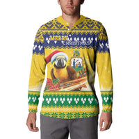 Saint Vincent And The Grenadines Christmas Button Sweatshirt Santa Vincent Parrot With Coat Of Arms - Wonder Print Shop