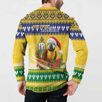 Saint Vincent And The Grenadines Christmas Button Sweatshirt Santa Vincent Parrot With Coat Of Arms - Wonder Print Shop