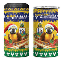 Saint Vincent And The Grenadines Christmas 4 in 1 Can Cooler Tumbler Santa Vincent Parrot With Coat Of Arms - Wonder Print Shop