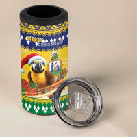 Saint Vincent And The Grenadines Christmas 4 in 1 Can Cooler Tumbler Santa Vincent Parrot With Coat Of Arms - Wonder Print Shop
