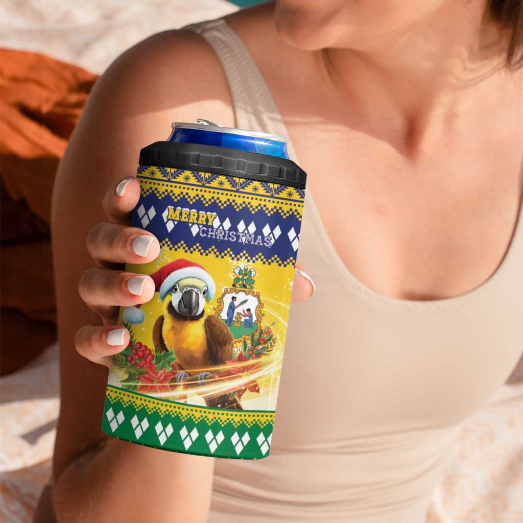 Saint Vincent And The Grenadines Christmas 4 in 1 Can Cooler Tumbler Santa Vincent Parrot With Coat Of Arms - Wonder Print Shop